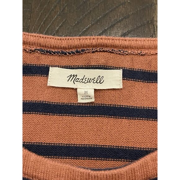 Madewell Luxe Long-Sleeve Tee in Casler Stripe Rust Orange Navy Blue SZ Medium - Picture 6 of 8
